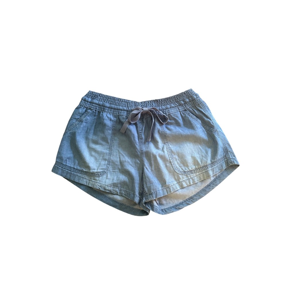 Altar'd State Chambray Drawstring Shorts Blue Medium Cotton Viscose Pockets